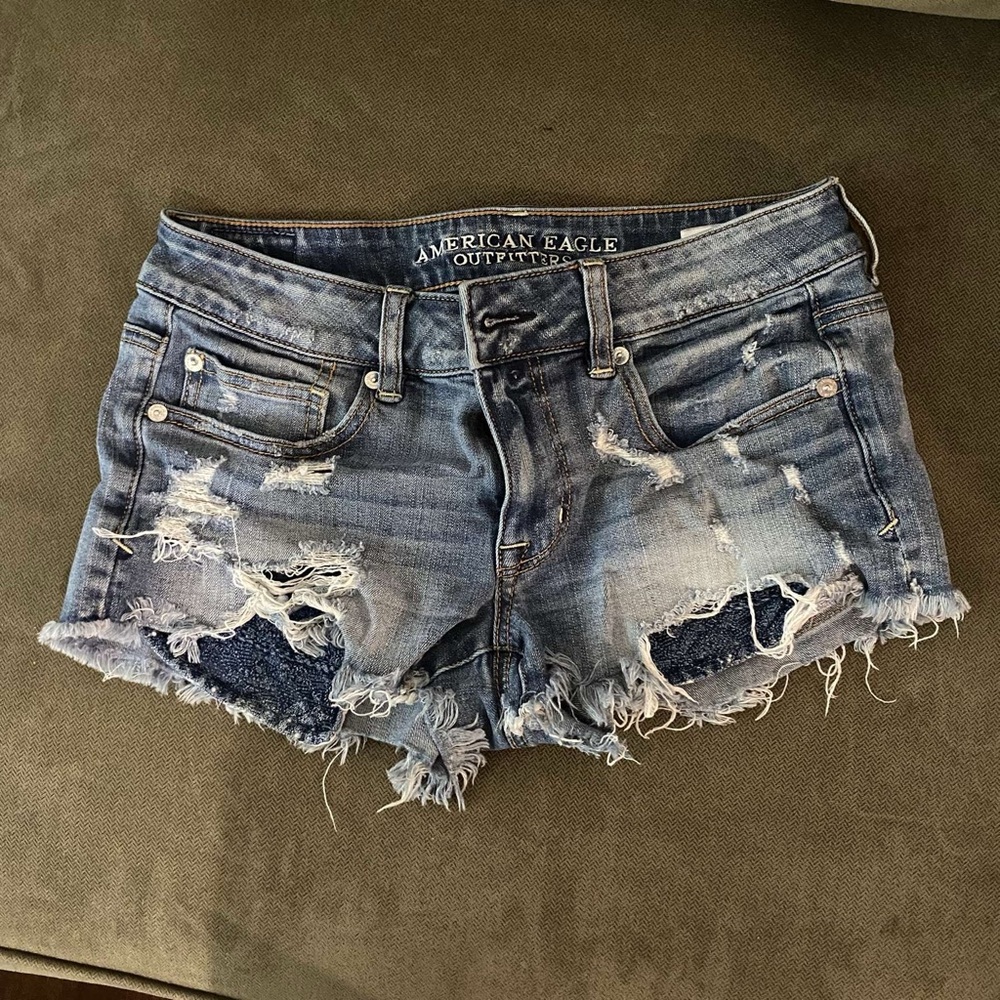 American Eagle Outfitters Ripped Light Blue Jean Shorts